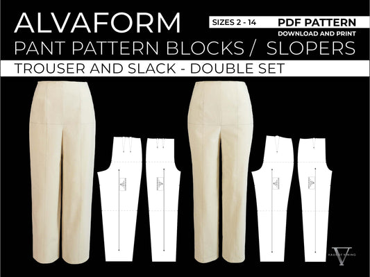 AlvaForm (Sizes 2-14) Pant Pattern Blocks / Slopers - Trouser & Slack Double Set (PDF DOWNLOAD)