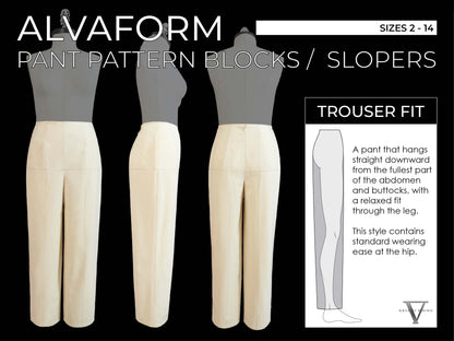 AlvaForm (Sizes 2-14) Pant Pattern Blocks / Slopers - Trouser & Slack Double Set (PRINTED PATTERN)