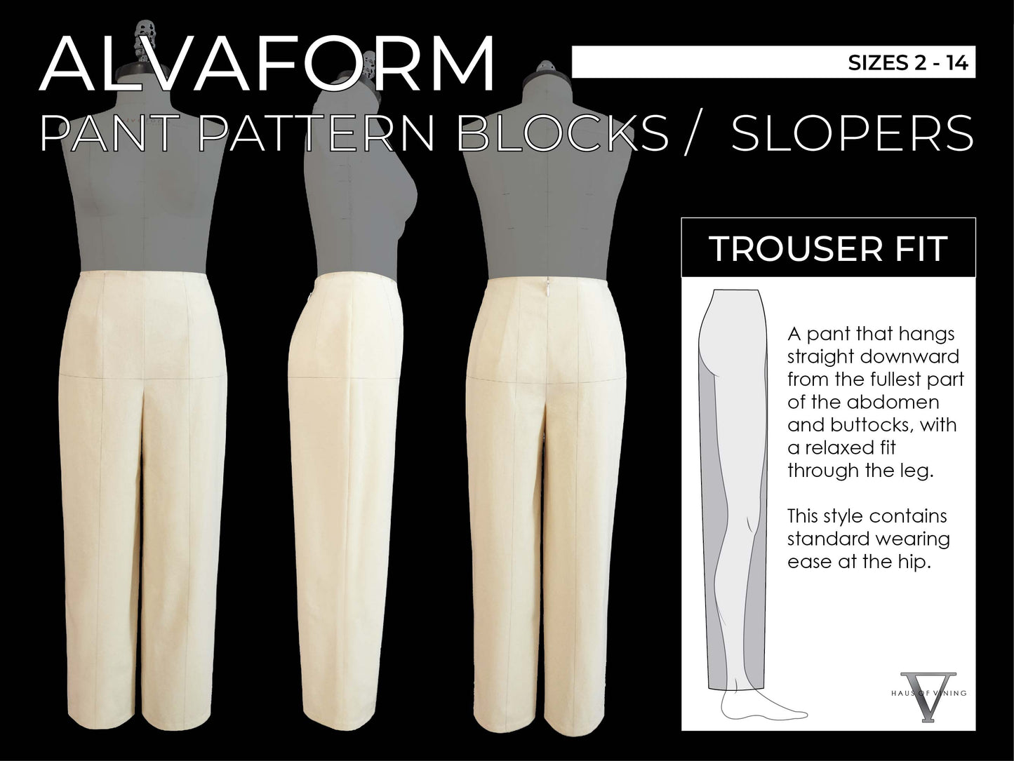 AlvaForm (Sizes 2-14) Pant Pattern Blocks / Slopers - Trouser & Slack Double Set (PDF DOWNLOAD)