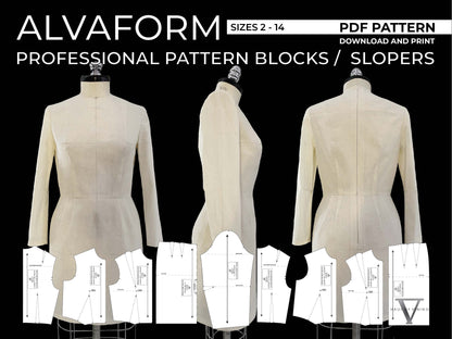 AlvaForm (Sizes 2-14) Basic Dress Pattern Blocks / Slopers (PDF DOWNLOAD)