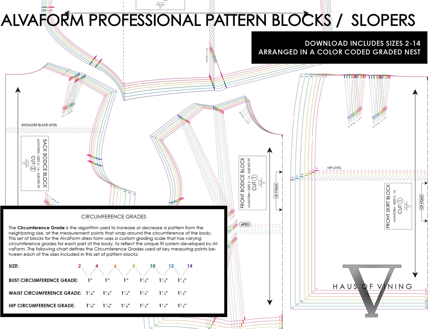 AlvaForm (Sizes 2-14) Basic Dress Pattern Blocks / Slopers (PDF DOWNLOAD)