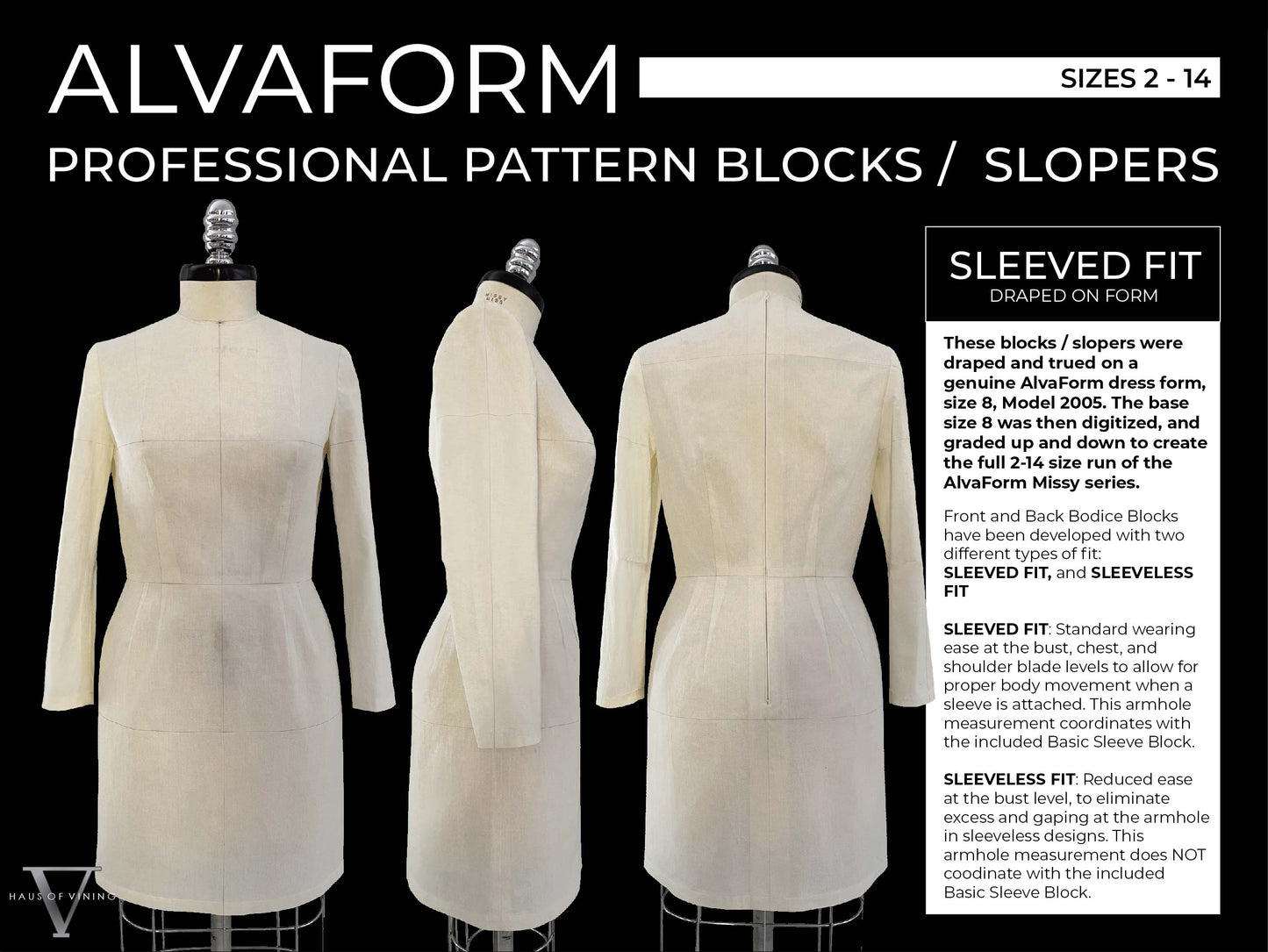 AlvaForm (Sizes 2-14) Basic Dress Pattern Blocks / Slopers (PDF DOWNLOAD)