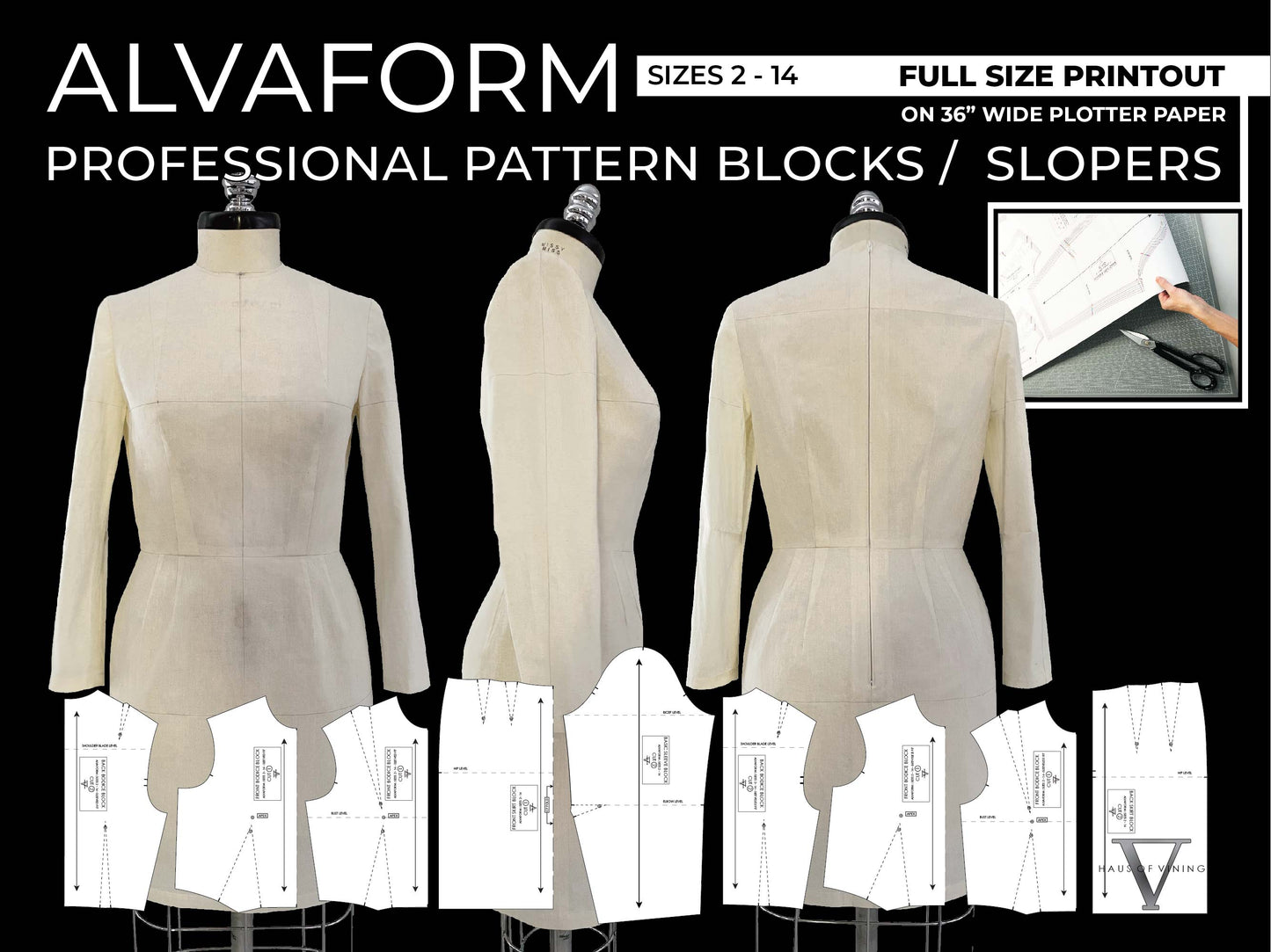 AlvaForm (Sizes 2-14) Basic Dress Pattern Blocks / Slopers (PRINTED PATTERN)