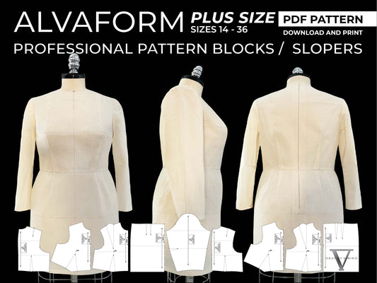 AlvaForm PLUS SIZE (Sizes 14-36) Basic Dress Pattern Blocks / Slopers (PDF DOWNLOAD)