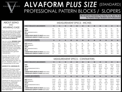 AlvaForm PLUS SIZE (Sizes 14-36) Basic Dress Pattern Blocks / Slopers (PDF DOWNLOAD)