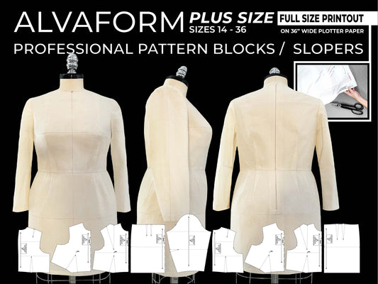 AlvaForm PLUS SIZE (Sizes 14-36) Basic Dress Pattern Blocks / Slopers (PRINTED PATTERN)