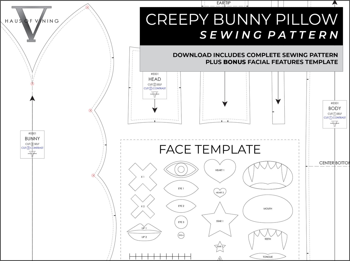 Creepy Bunny Pillow Sewing Pattern (PDF DOWNLOAD) w/ Video Tutorial