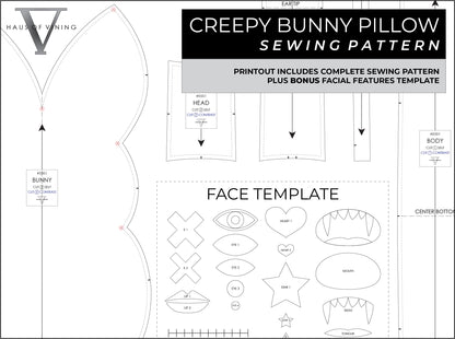 Creepy Bunny Pillow Sewing Pattern (PRINTED PATTERN) w/ Video Tutorial