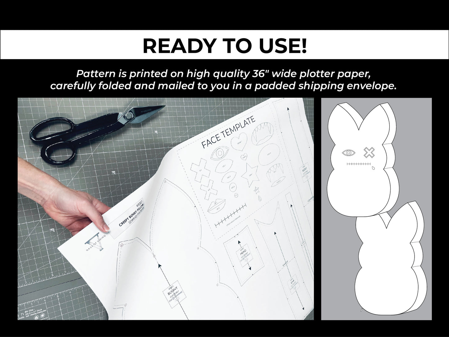 Creepy Bunny Pillow Sewing Pattern (PRINTED PATTERN) w/ Video Tutorial