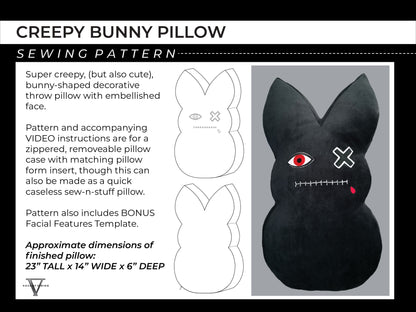 Creepy Bunny Pillow Sewing Pattern (PDF DOWNLOAD) w/ Video Tutorial