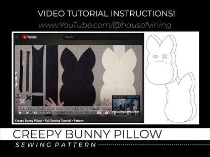 Creepy Bunny Pillow Sewing Pattern (PDF DOWNLOAD) w/ Video Tutorial