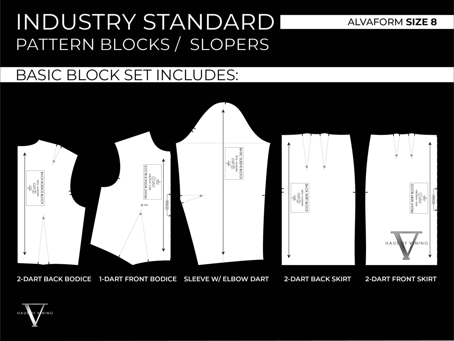 Industry Standard Pattern Blocks / Slopers - Single Size: AlvaForm Size 8 (PDF DOWNLOAD)