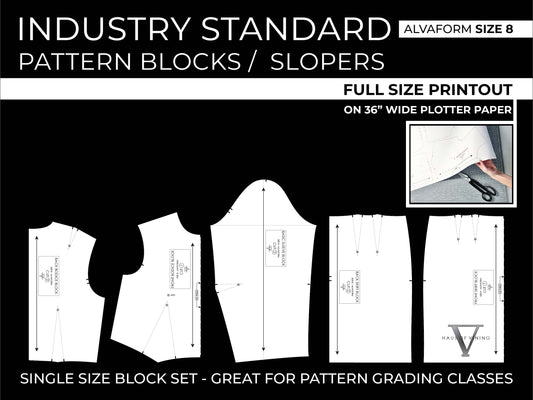 Industry Standard Pattern Blocks / Slopers - Single Size: AlvaForm Size 8 (PRINTED PATTERN)