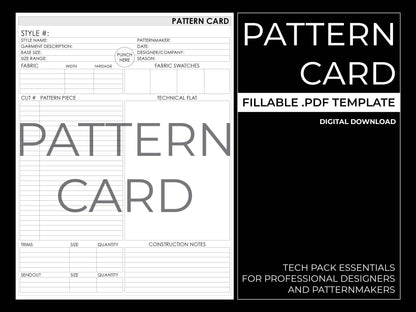 Pattern Card - Fillable Template for Apparel Industry Tech Packs (PDF DOWNLOAD)