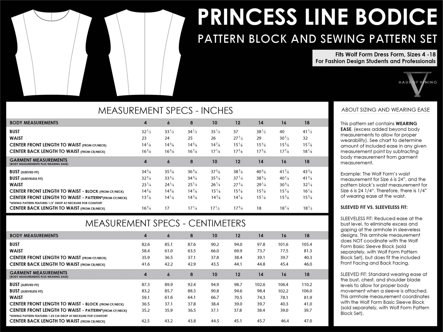 Wolf Form (Sizes 4-18) Princess Line Bodice Sewing Pattern and Pattern Block Set (PDF DOWNLOAD)