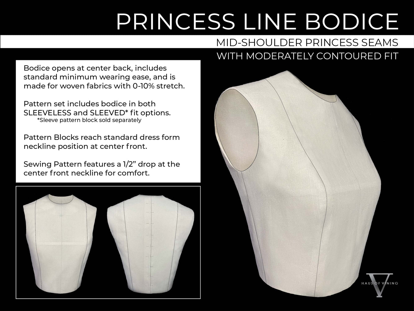 Wolf Form (Sizes 4-18) Princess Line Bodice Sewing Pattern and Pattern Block Set (PDF DOWNLOAD)