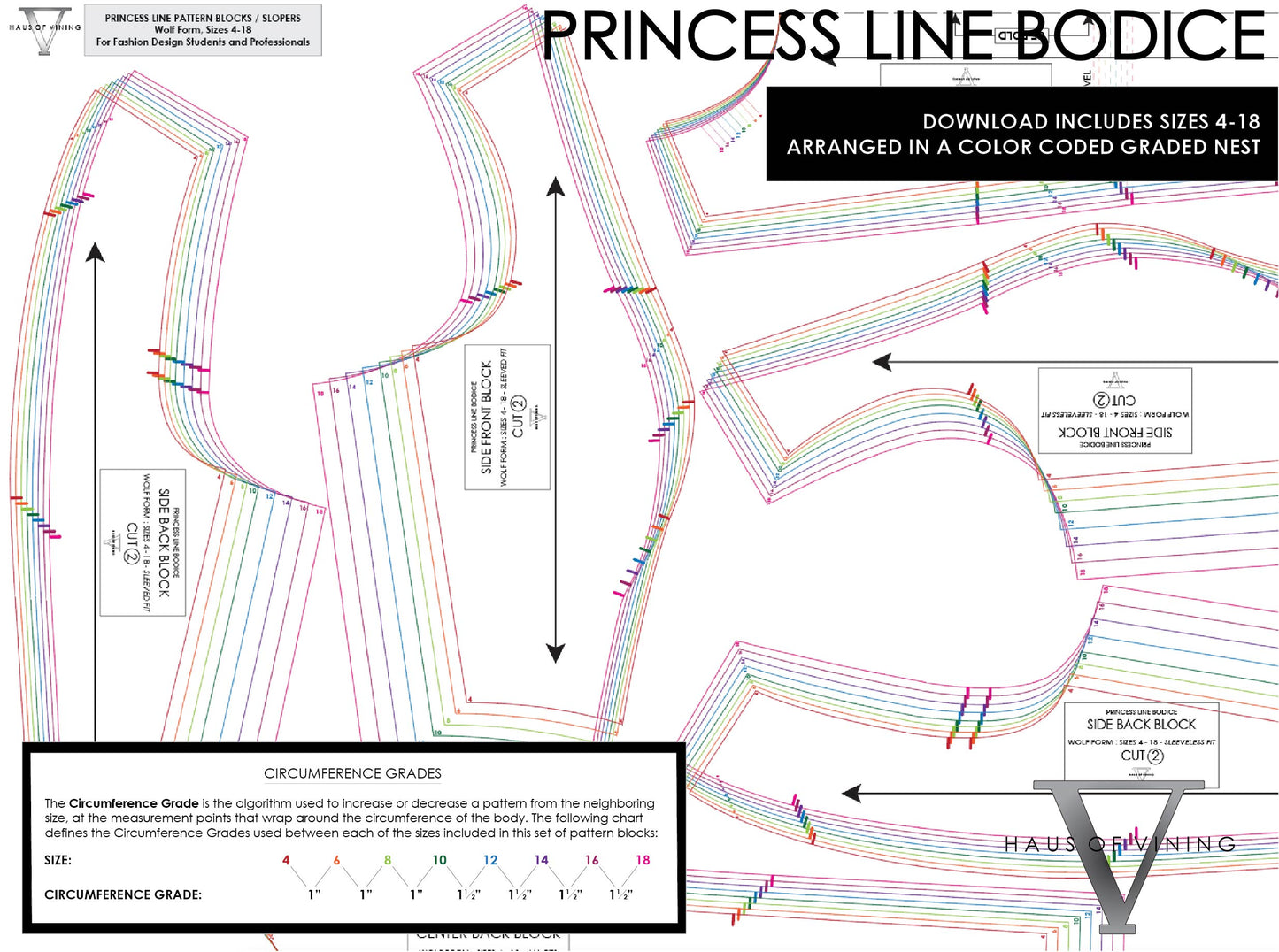 Wolf Form (Sizes 4-18) Princess Line Bodice Sewing Pattern and Pattern Block Set (PDF DOWNLOAD)