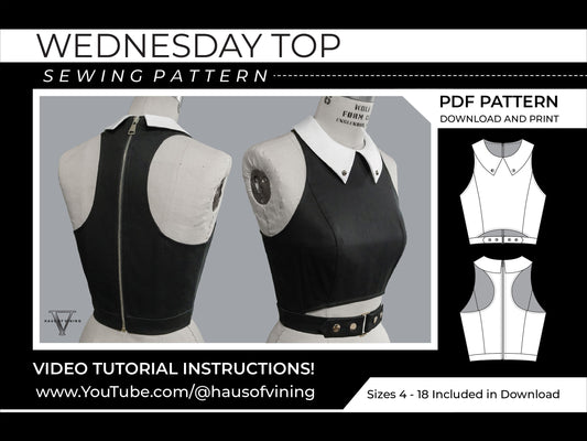 Wednesday Top Sewing Pattern (Sizes 4 - 18) - (PDF DOWNLOAD) w/ Video Tutorial