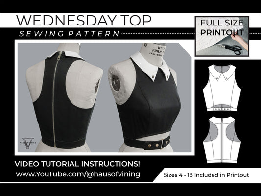 Wednesday Top Sewing Pattern (Sizes 4 - 18) - (PRINTED PATTERN) w/ Video Tutorial
