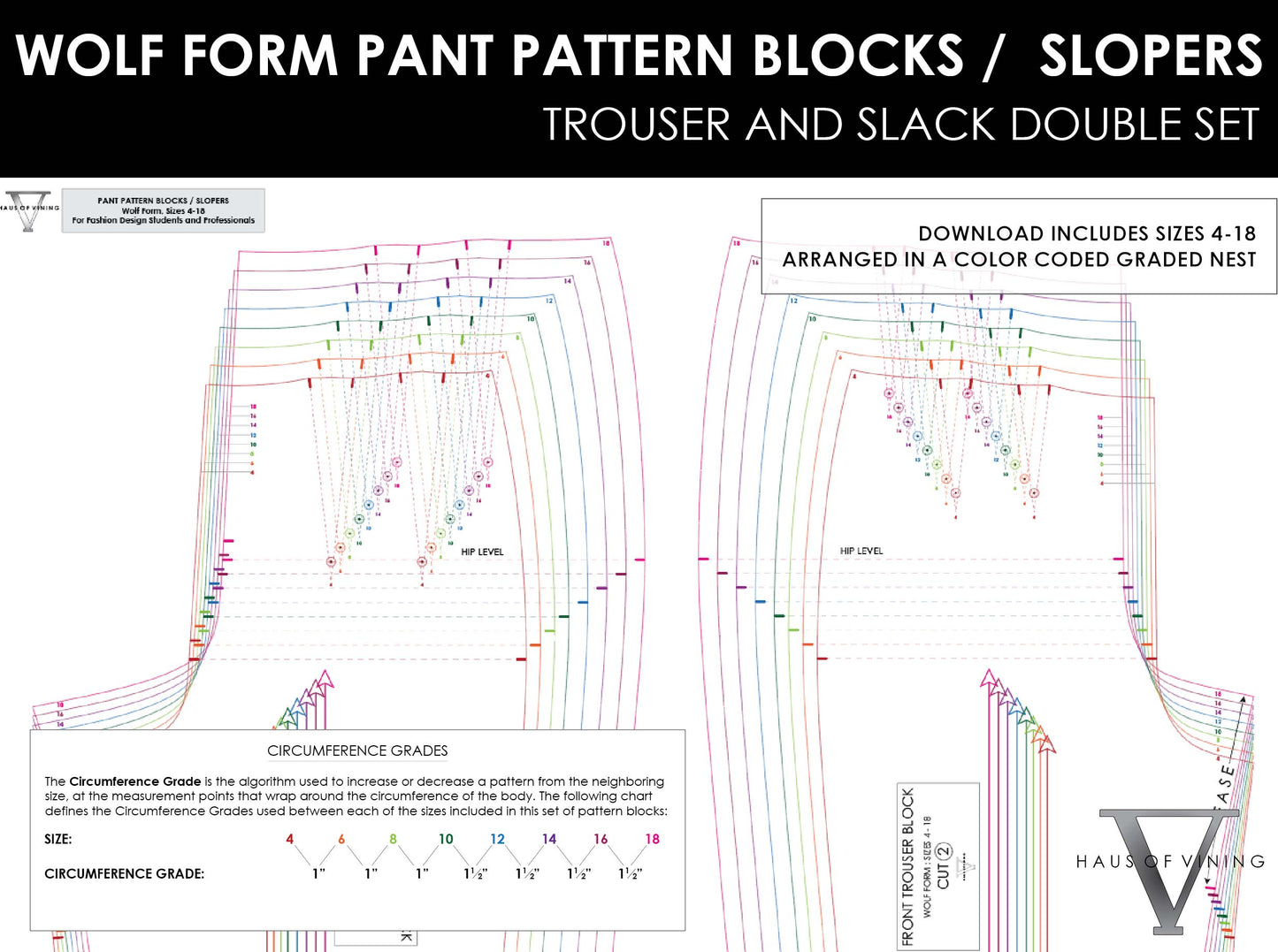 Wolf Form (Sizes 4-18) Pant Pattern Blocks / Slopers - Trouser & Slack Double Set (PDF DOWNLOAD)