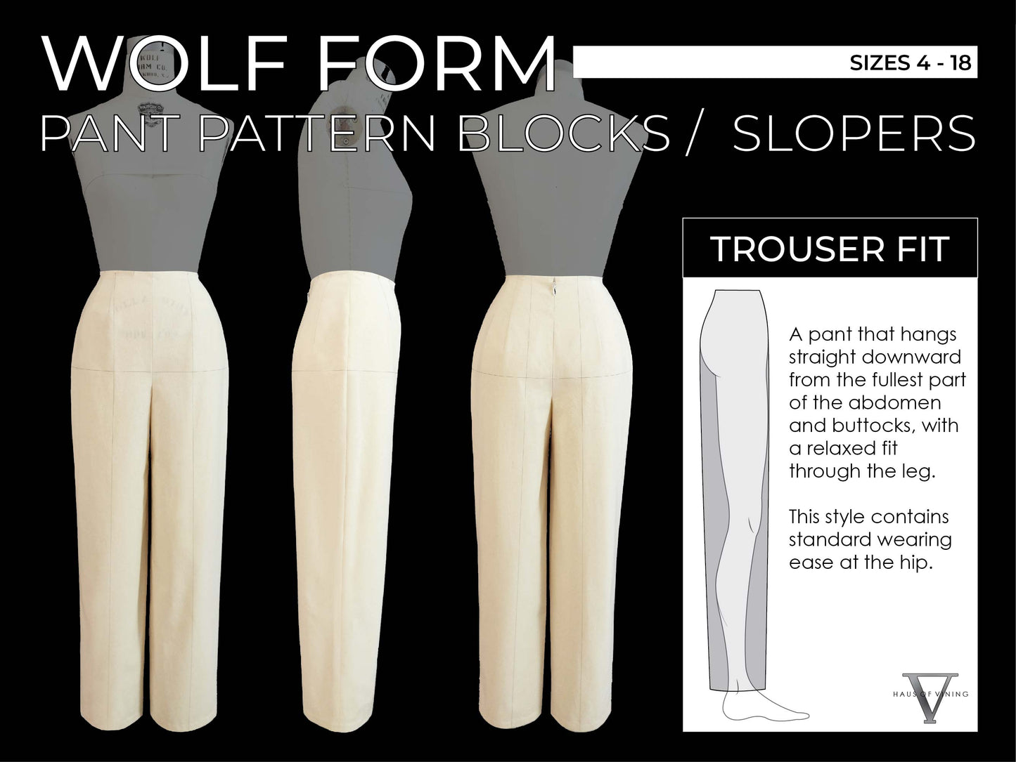 Wolf Form (Sizes 4-18) Pant Pattern Blocks / Slopers - Trouser & Slack Double Set (PDF DOWNLOAD)