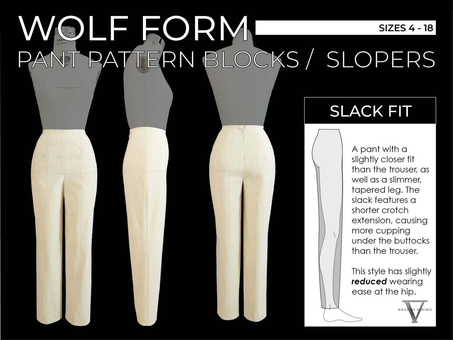 Wolf Form (Sizes 4-18) Pant Pattern Blocks / Slopers - Trouser & Slack Double Set (PDF DOWNLOAD)