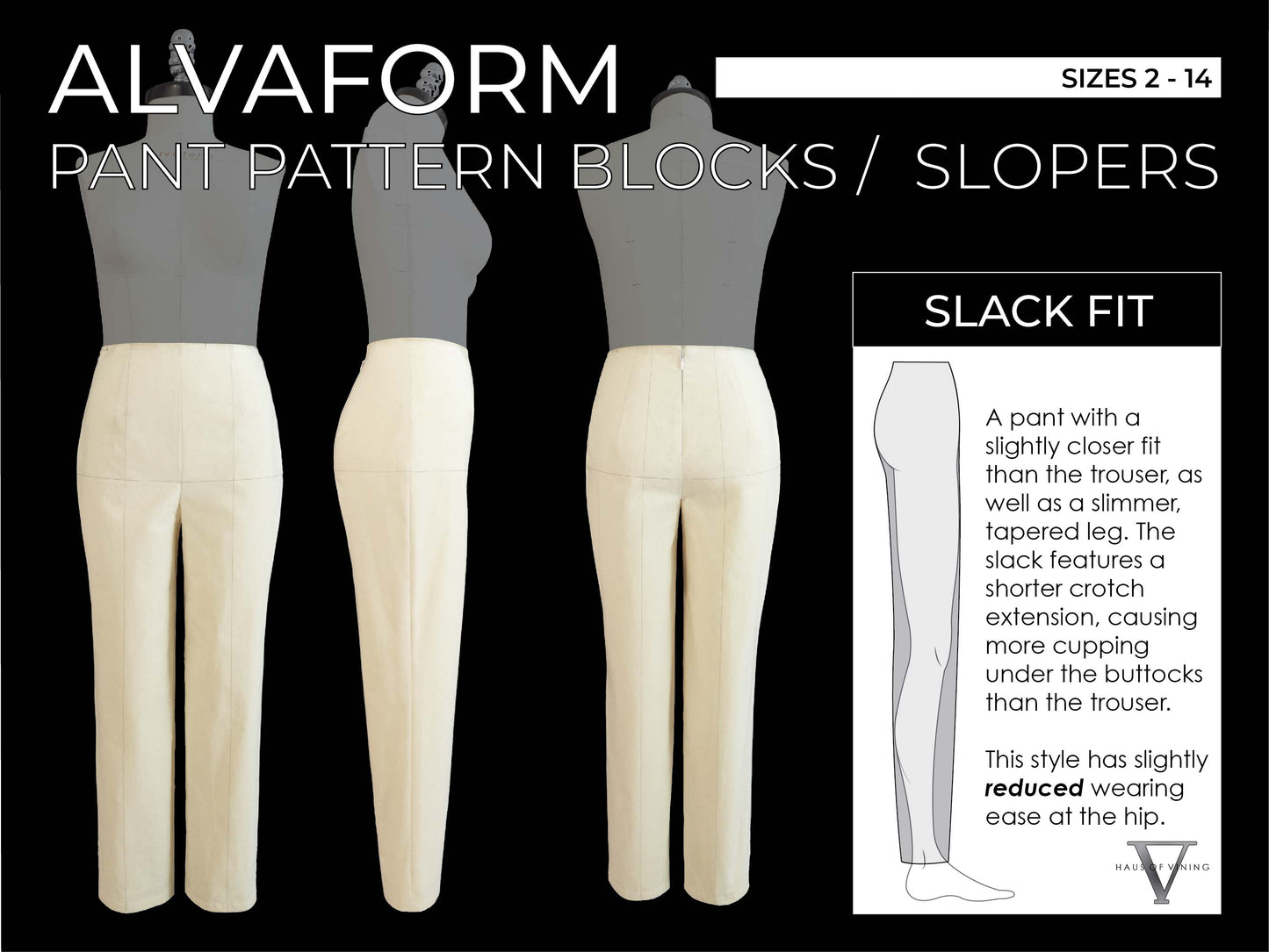AlvaForm (Sizes 2-14) Pant Pattern Blocks / Slopers - Trouser & Slack Double Set (PDF DOWNLOAD)