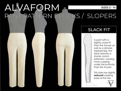AlvaForm (Sizes 2-14) Pant Pattern Blocks / Slopers - Trouser & Slack Double Set (PRINTED PATTERN)