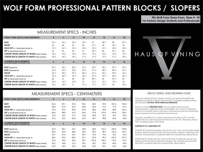 Wolf Form (Sizes 4-18) Basic Dress Pattern Blocks / Slopers (PDF DOWNLOAD)
