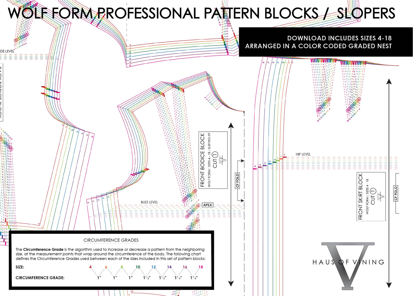 Wolf Form (Sizes 4-18) Basic Dress Pattern Blocks / Slopers (PDF DOWNLOAD)