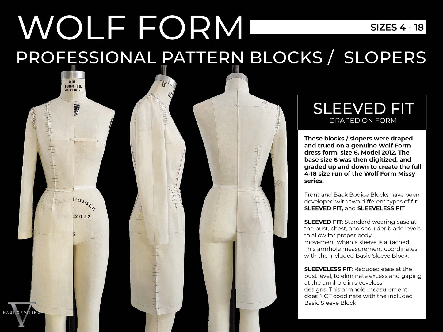 Wolf Form (Sizes 4-18) Basic Dress Pattern Blocks / Slopers (PDF DOWNLOAD)