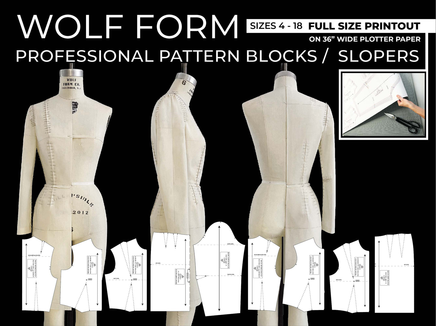 Wolf Form (Sizes 4-18) Basic Dress Pattern Blocks / Slopers (PRINTED PATTERN)